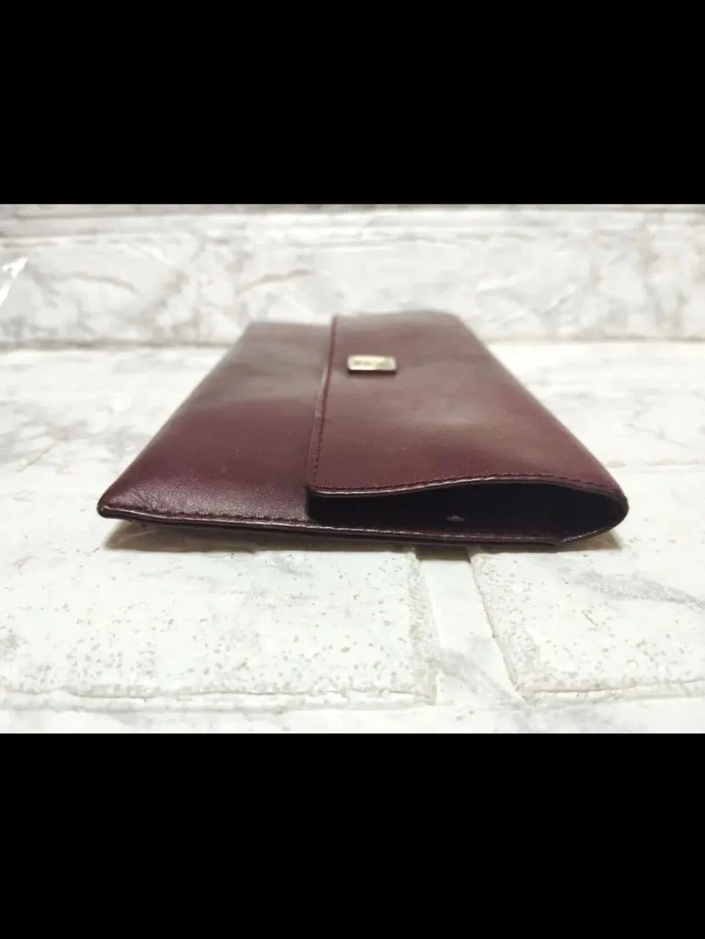 Dior Burgundy Leather Envelope wallet with Gold Logo Plaque